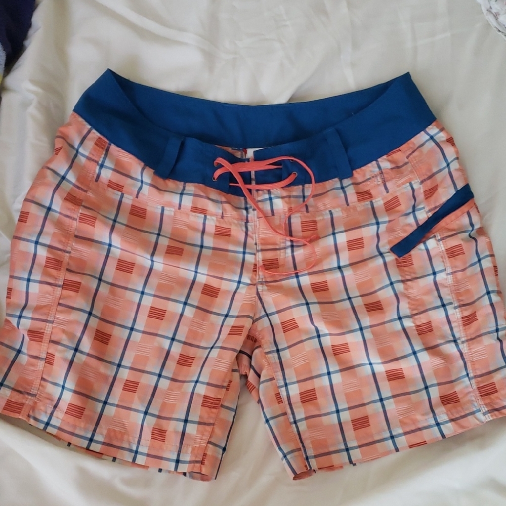 The North Face Peach and Blue Checkered Shorts